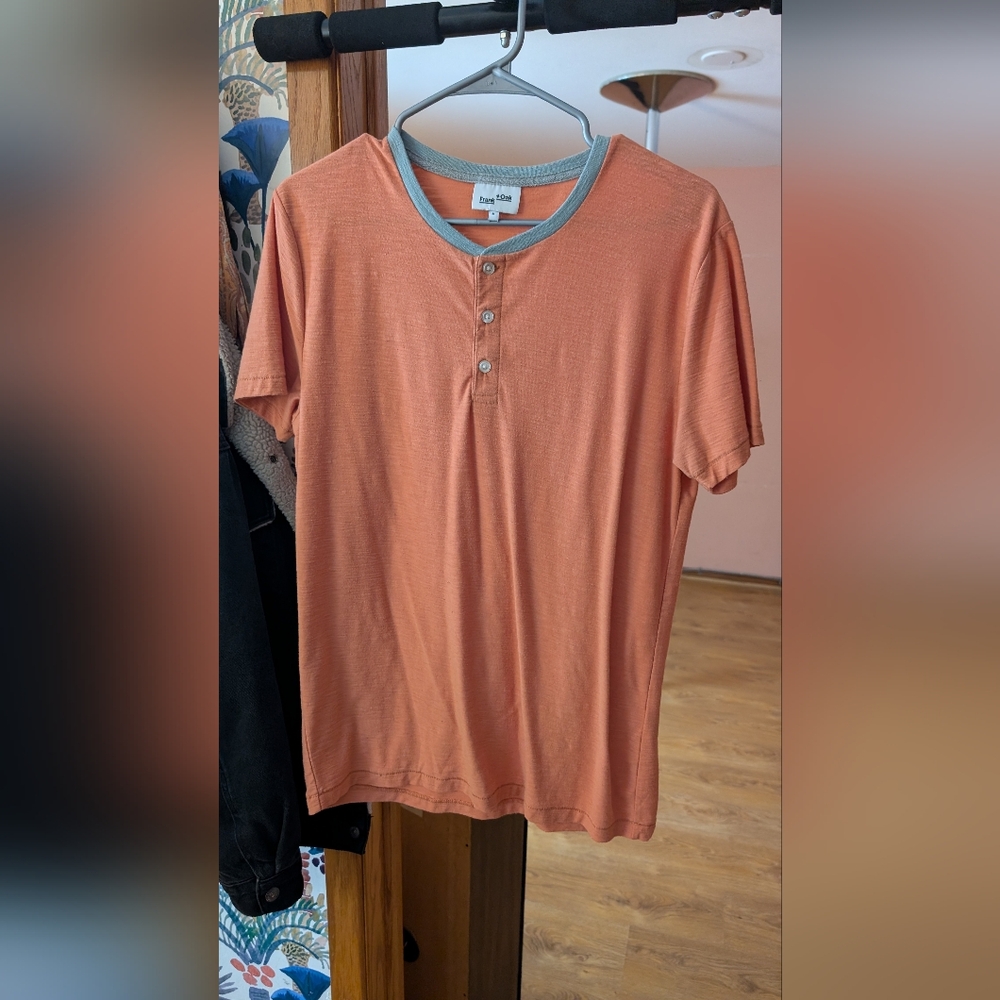 Frank & Oak Rust Orange Henley with Heather Gray Trim